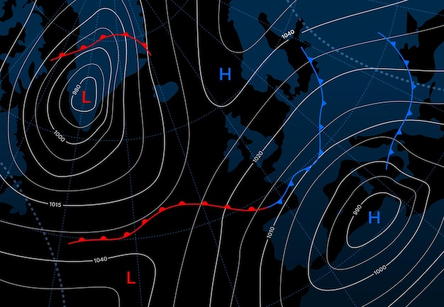 Voorspelling weer isobar kaart temperatuur diagram