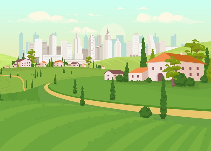 Vector voorstedelijk gebied egale kleur illustratie