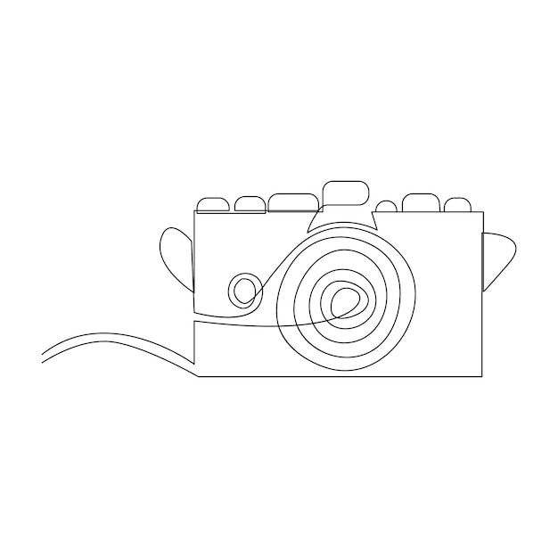 Voortdurende één lijn tekening hd foto camera contour vector illustratie