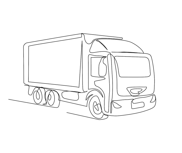 Vector voortdurende één lijn tekening van delivery truck simple cargo delivery truck lijnkunst