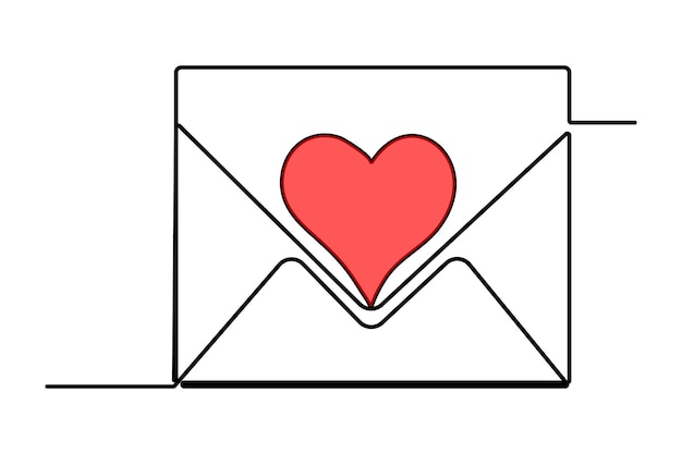 Voortdurende één lijn tekening van een envelop met een hart Liefdesbrief Vector illustratie