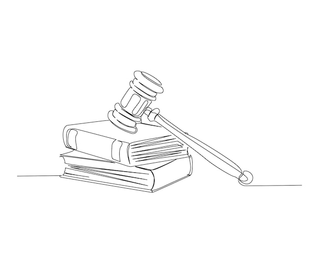 Voortdurende één lijn tekening van Rechters hamer over de boeken