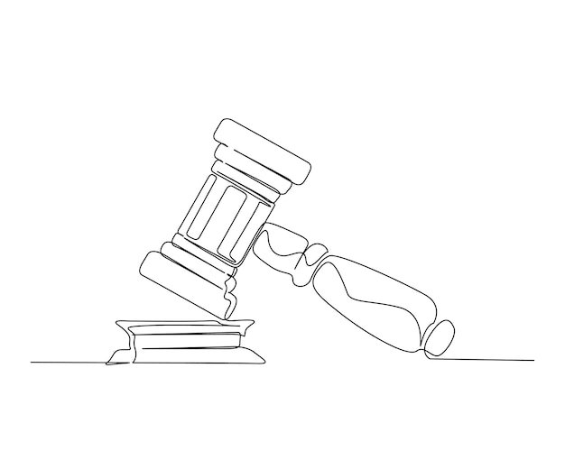 Voortdurende één lijn tekening van rechters hamer over de de blok