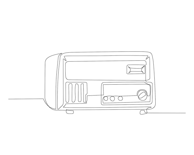 Voortdurende één lijn tekening van retro klassieke radiospeler