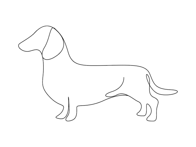 Vector voortdurende één lijn tekening van schattige dachshund hond vector illustratie