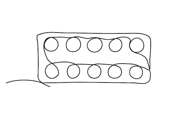 Voortdurende lijntekening van een medicijnenverpakking één lijn kunstontwerpelement met de hand getekend doodle
