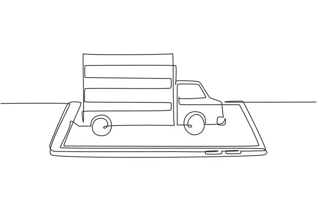 Vector voortdurende tekening met één lijn van het pakket dat door de auto wordt afgeleverd snel afgeleverde pakketontwerp vectorgrafiek