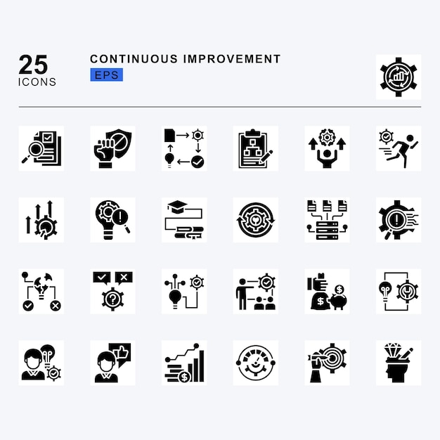 Voortdurende verbetering 25 Glyph-iconenpakket