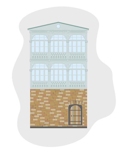 Voorzijde van oud huisbalkon in oosterse stijl vectorillustratie