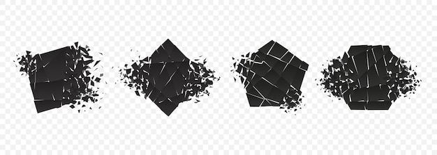 Vorm explosie gebroken en verbrijzelde vlakke stijlenset vector illustratie ontwerpset