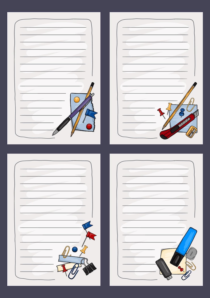 Vector vorm van blanke bladzijden van een notitieboek en dagboek met schrijfgereedschap en gescheurde vellen papier