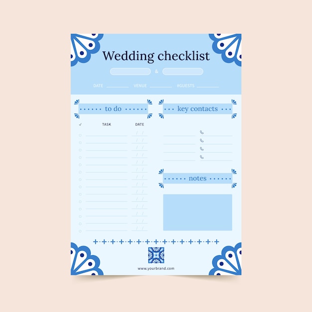 Vector vorm van de checklist voor het plannen van een bruiloft