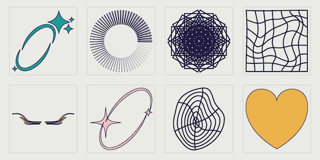 Vormen van brutalisme Grote verzameling abstracte grafische geometrische symbolen Objecten in y2k-stijl