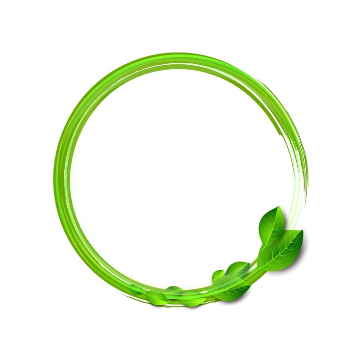 Vector vortex with fresh leaves round natural frame on white background green abstract swoosh swirl