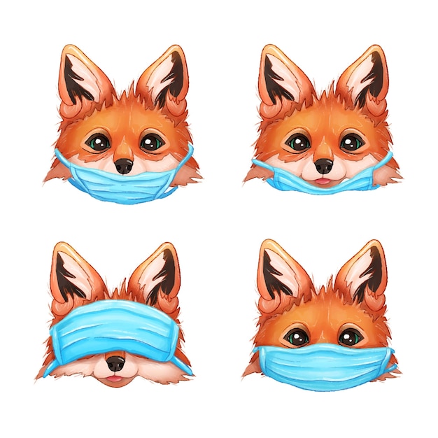 Vector vossen met maskers coronavirus illustratie