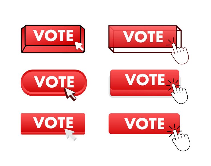 Vector vote button with pointer clicking vote web buttons set user interface element in flat style vecto
