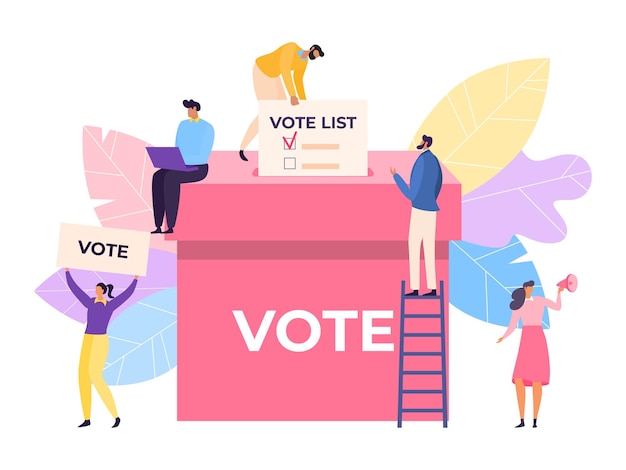 Vector vote by paper ballot in democracy election vector illustration people character voting at campaign