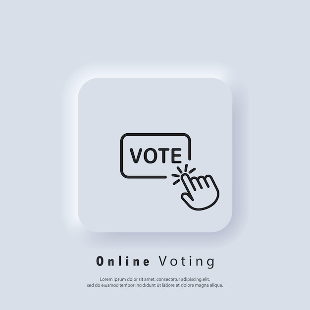 Vota il logo. icona di voto online. fare clic con la mano sull'icona della linea del pulsante di voto. vettore. icona dell'interfaccia utente. pulsante web dell'interfaccia utente bianca ui ux neumorphic. neumorfismo