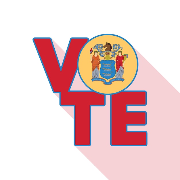 Poster di cartolina di voto banner con bandiera del new jersey con lunga ombra illustrazione vettoriale