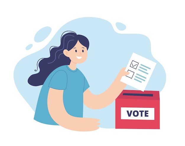 vote woman putting a ballot in a voting box election campaign concept vector illustration in flat