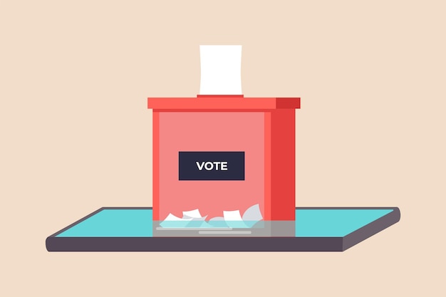 Voting box in smartphone screen voting concept colored flat graphic vector illustration