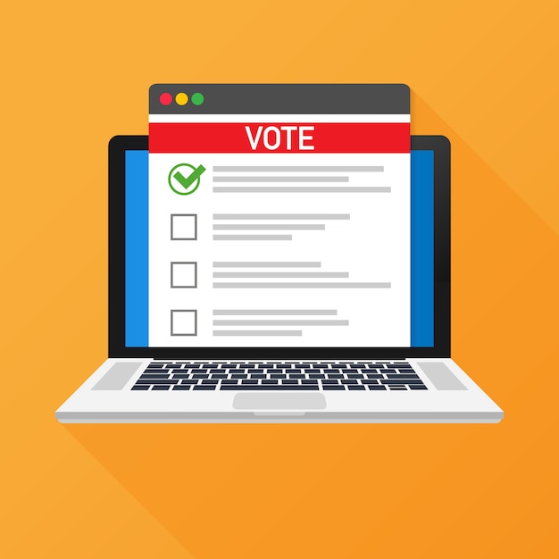 Vettore voto del concetto online. urna di voto sullo schermo di un laptop.