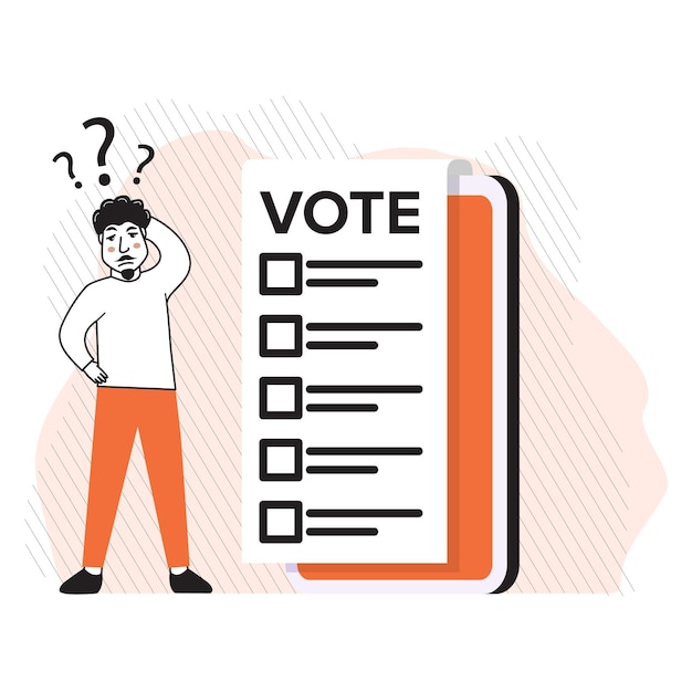ベクトル ウェブページを備えたオンライン電話での投票 選挙スマートフォン用投票アプリ 男性の投票選挙の選択