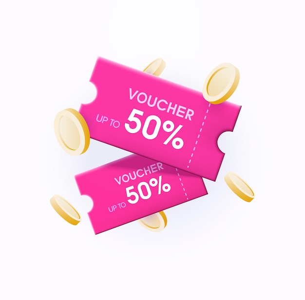 Voucher card cash back template design with coupon code promotion Pink vouchers and pink coupons