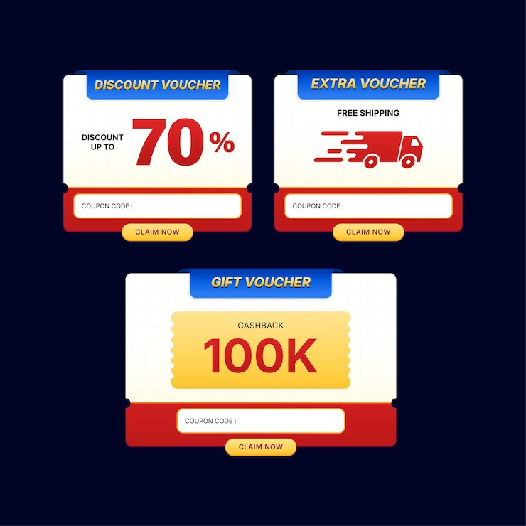 Voucher Collection with Discount Free Shipping and Cashback for Ecommerce Promo Design