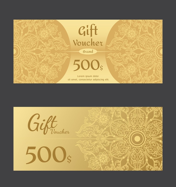 Voucher template gift certificate coupon template premium vintage pattern vector