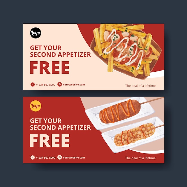 Vector voucher template with american foods concept,watercolor style