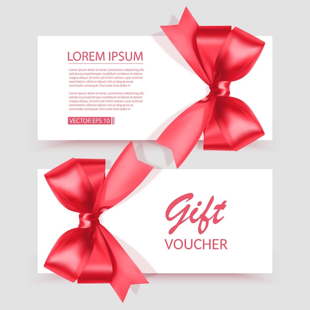 Voucher template with red bow, ribbons.