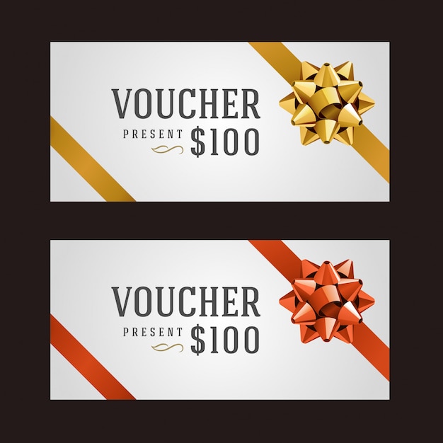 Voucher template with ribbon and bow