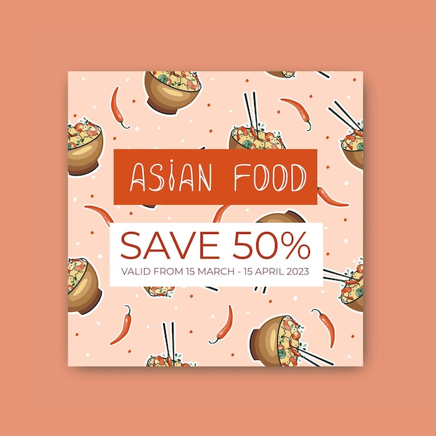 Voucher voor een Aziatisch restaurant Koreaans of Chinees eten Kortingskaart Geschikt voor restaurantbanners en fastfoodreclames