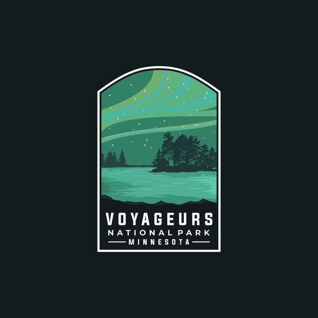 Voyageurs 국립 공원 벡터 템플릿입니다. 패치 엠블럼 스타일의 미네소타 랜드마크 삽화.