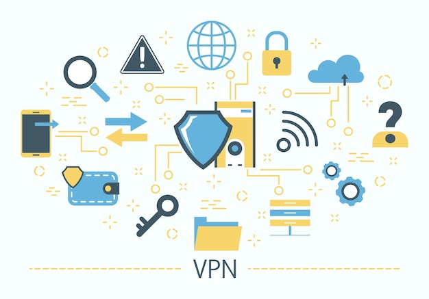 벡터 vpn 개념. 개인 정보 보호 및 보안에 대한 아이디어. 현대