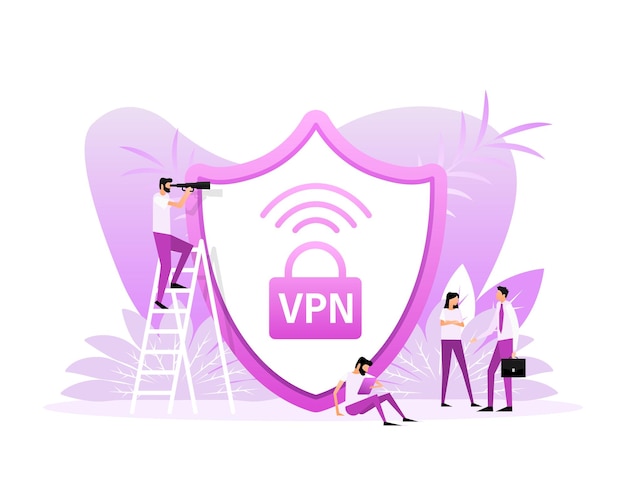 Vpn ホワイト バック グラウンド フラット スタイルの文字ベクトル図に平らな青い安全なバッジ