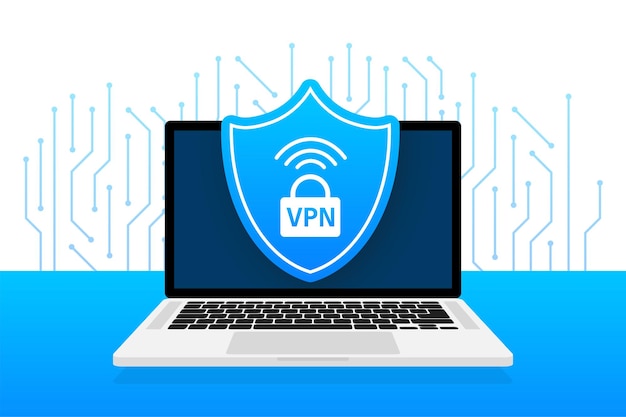 Vpn плоский синий безопасный щит на белом