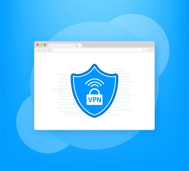 Vpn flat blue secure shield on white