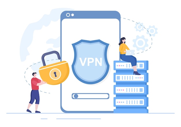 Vpn of virtual private network service vectorillustratie om gegevens op smartphone of computer te beschermen