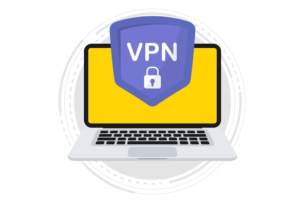 VPN-service Laptop met veilig VPN-verbindingsconcept Virtueel particulier netwerk Cyberbeveiliging beveiligde webverkeergegevensbescherming Internetbeveiligingssoftware voor computers