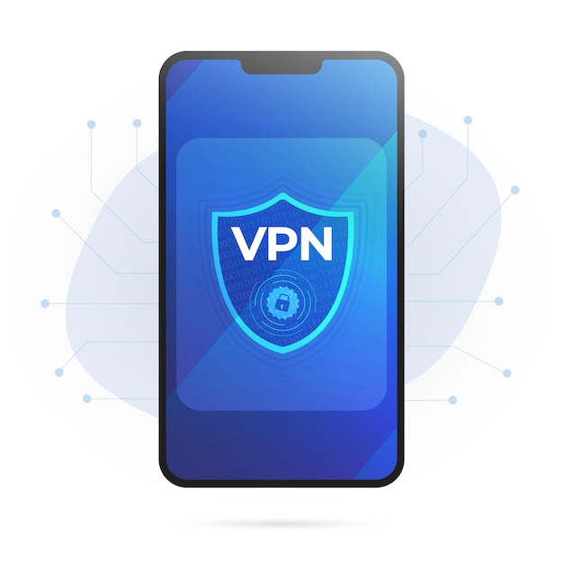 Vector vpn-serviceconcept met virtual private network-applicatie op smartphonescherm