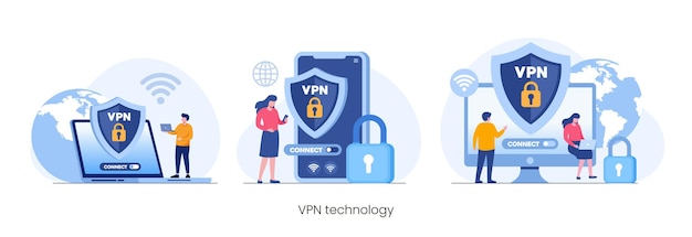 Vpn-technologiesysteem, browser deblokkeren website, internetverbinding vlakke afbeelding vector