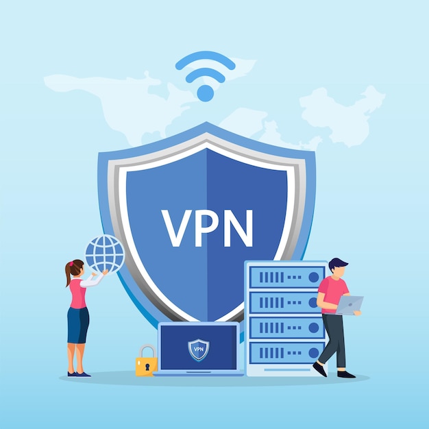 Vpn-technologiesysteem virtual private network browser deblokkeren website veilige netwerkverbinding en privacybescherming