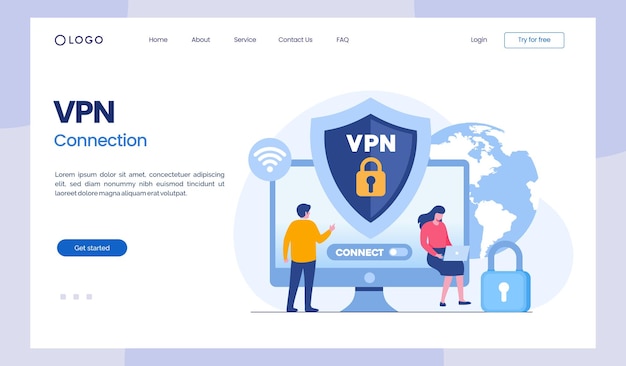 Vpn 기술 시스템 브라우저 차단 웹 사이트 인터넷 연결 평면 그림 벡터