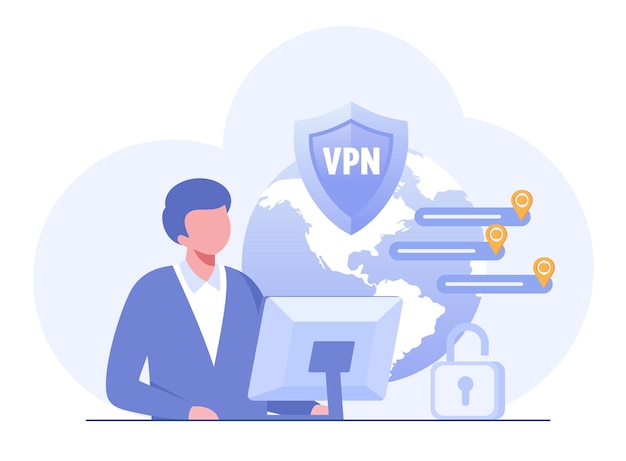 VPN-toegang tot VPN om persoonlijke gegevens op smartphonecomputer Virtual Private Network te beschermen Veilige netwerkverbinding en privacybescherming platte vectorillustratiebanner