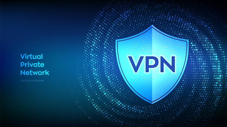 Vector vpn virtual private network data encryption ip substitute secure vpn connection cyber security and privacy binary code data flow virtual tunnel warp made with digital code vector illustration