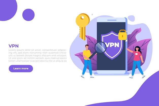 Vpn、仮想プライベートネットワークモバイルサービスの概念。個人データを保護します。ベクトルイラスト