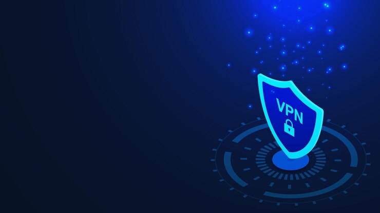 Vector vpn virtual private network shield with padlock hologram and glowing particles