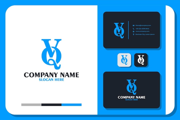 VQ monogram logo design and business card premium vector